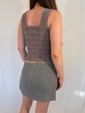 Mauve Purple Free People Floral Stretchy Square Neck Top